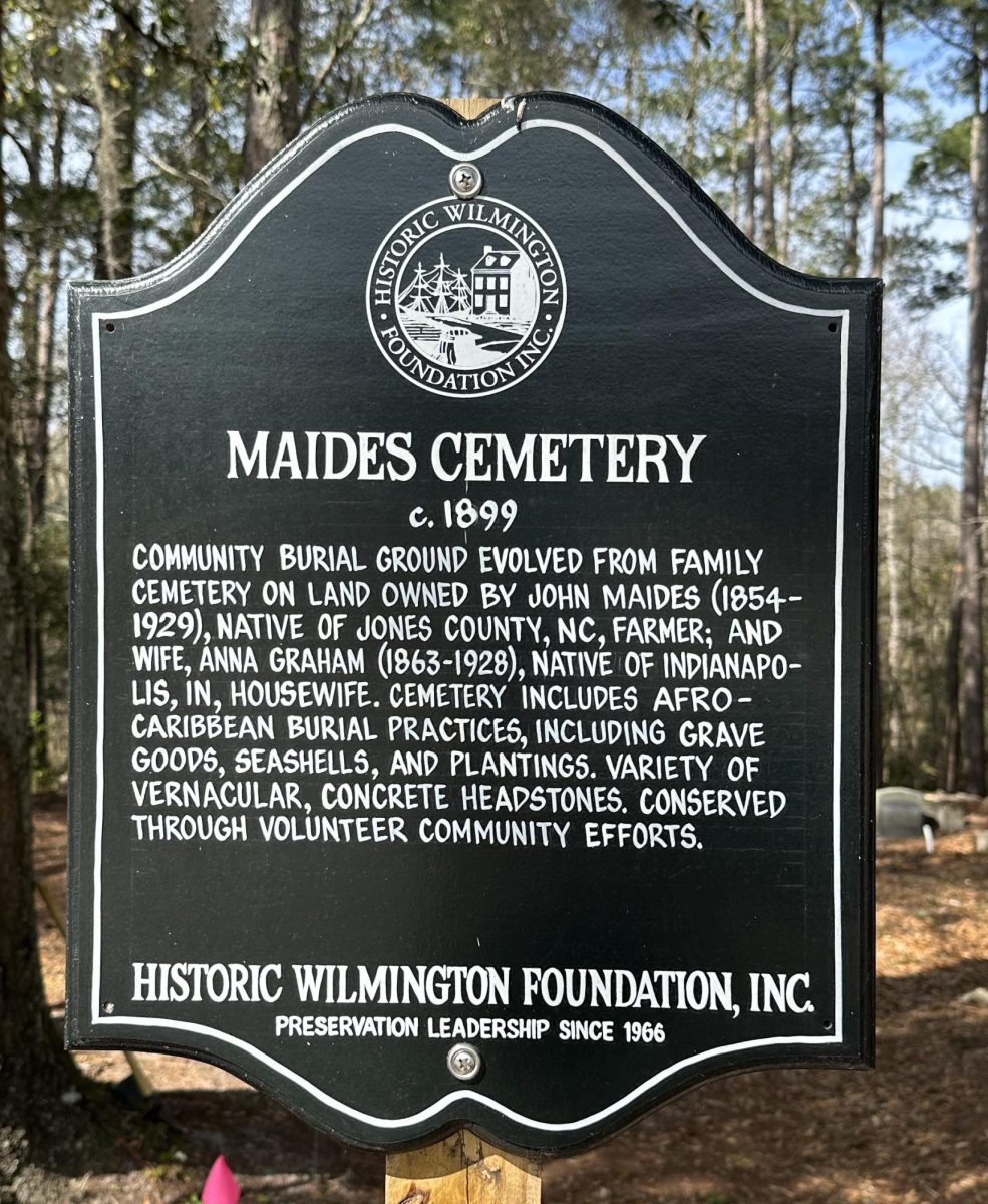 Maides Cemetery sign from the Historic Wilmington Foundation. (Sarah Carter/The Seahawk)