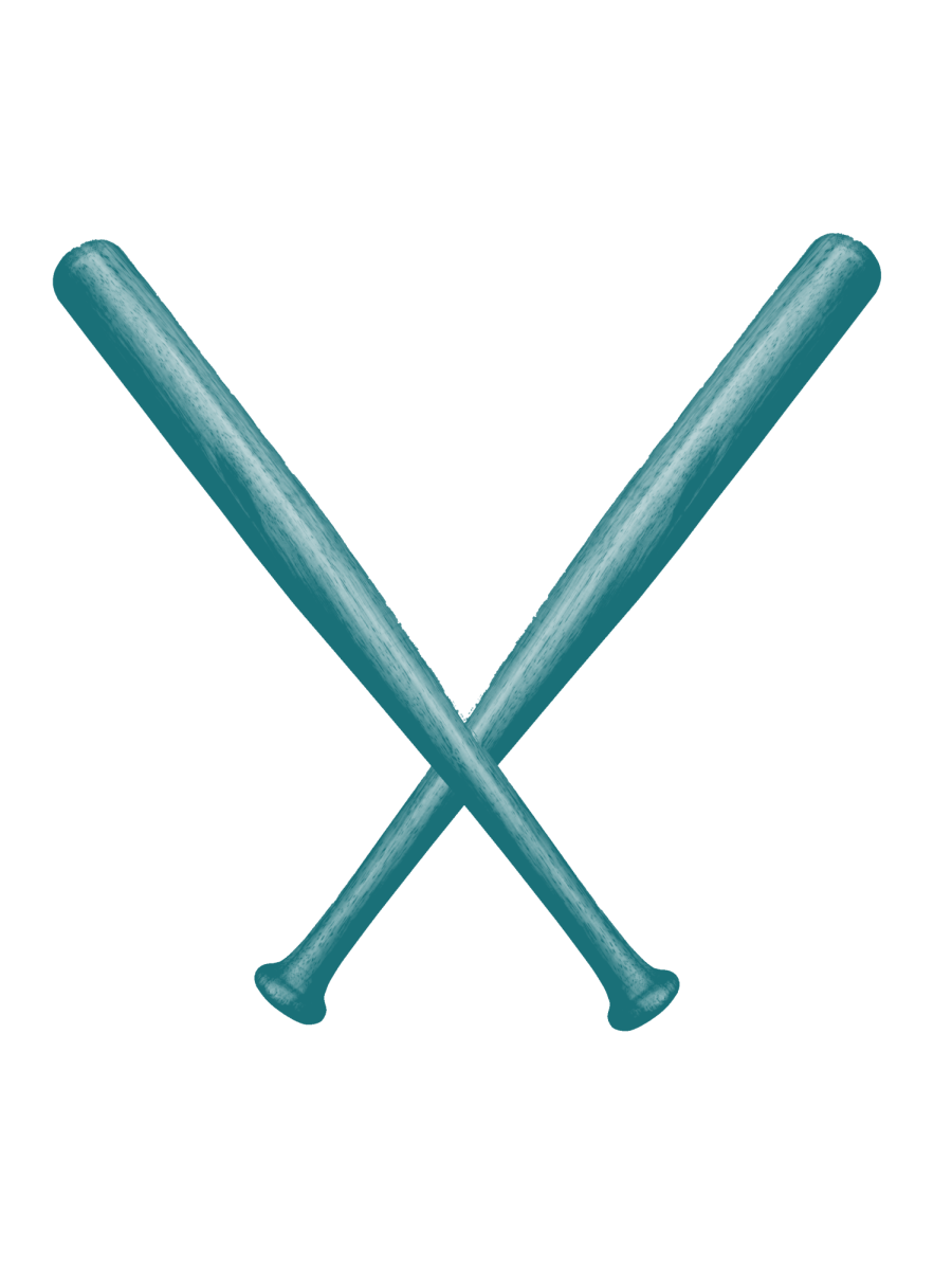 Illustration of two teal baseball bats. (Gracie Davis/The Seahawk)