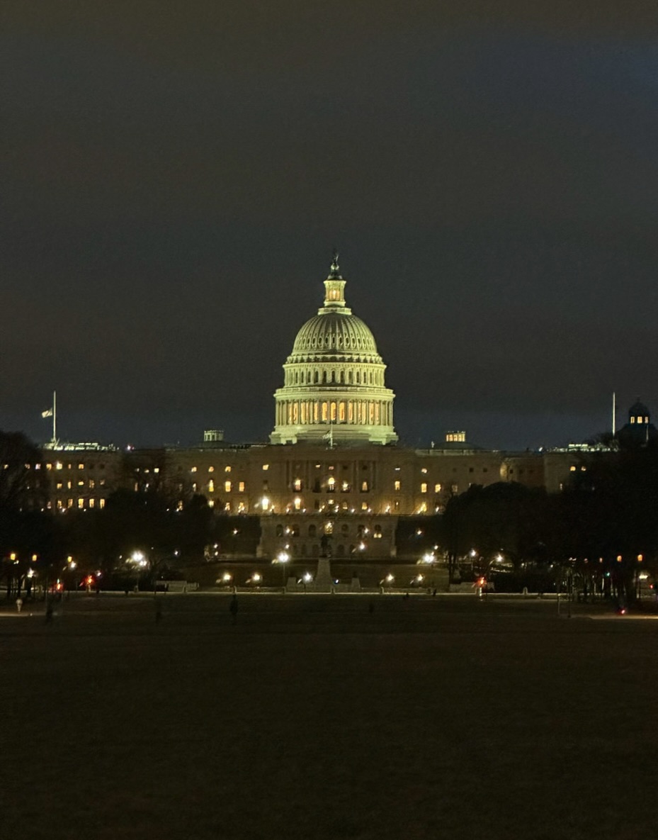 Sights of D.C. at night and the Capitol building through the view of the National Mall (Sophie Barton/The Seahawk). 