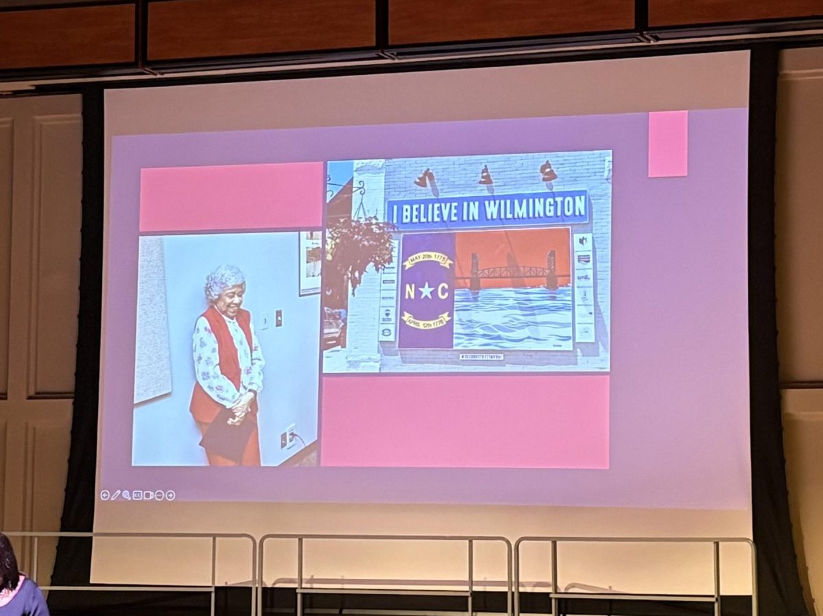 Bertha Todd being recognized on stage for her impact in the Wilmington Community (Addison Lowry/The Seahawk).